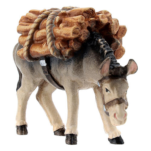 Donkey with logs in painted wood, Kostner Nativity scene 12 cm 2