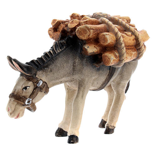 Donkey with logs in painted wood, Kostner Nativity scene 12 cm 3