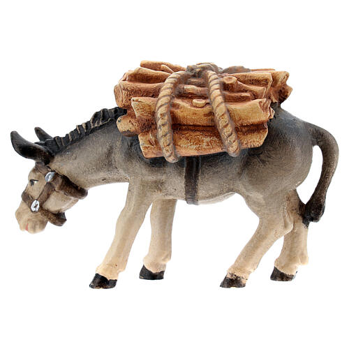 Donkey with logs in painted wood, Kostner Nativity scene 12 cm 4