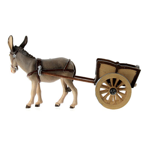 Donkey and cart in painted wood, Kostner Nativity scene 9.5 cm 6