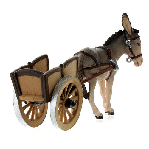 Burro con carro madera pintada Kostner belén 9,5 cm 7