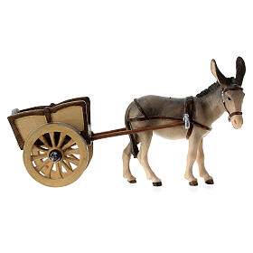 Burro com carrinho madeira pintada para presépio Kostner peças altura média 9,5 cm