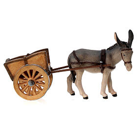 Donkey and cart in painted wood, Kostner Nativity scene 12 cm