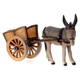Donkey and cart in painted wood, Kostner Nativity scene 12 cm