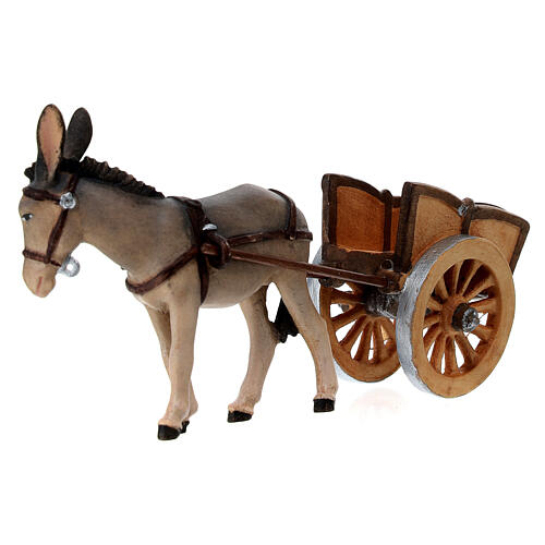 Donkey and cart in painted wood, Kostner Nativity scene 12 cm 3