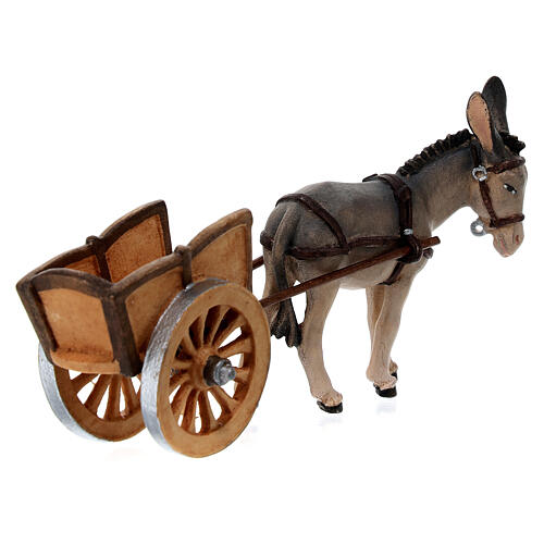Donkey and cart in painted wood, Kostner Nativity scene 12 cm 6