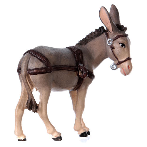 Burro con carro madera pintada Kostner belén 9,5 cm 3