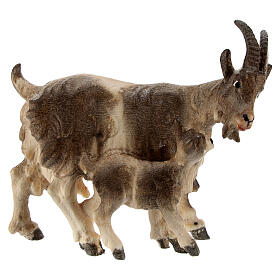 Goat with kid in painted wood, Kostner Nativity scene 12 cm