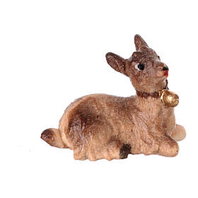 Lying goat kid in painted wood, Kostner Nativity scene 9.5 cm