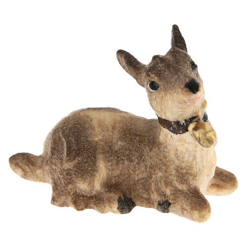 Capretta sdraiata legno dipinto presepe Kostner 12 cm 1