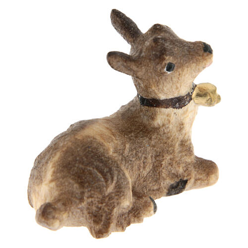 Capretta sdraiata legno dipinto presepe Kostner 12 cm 3