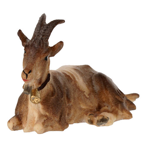 Lying goat in painted wood, Kostner Nativity scene 12 cm 2