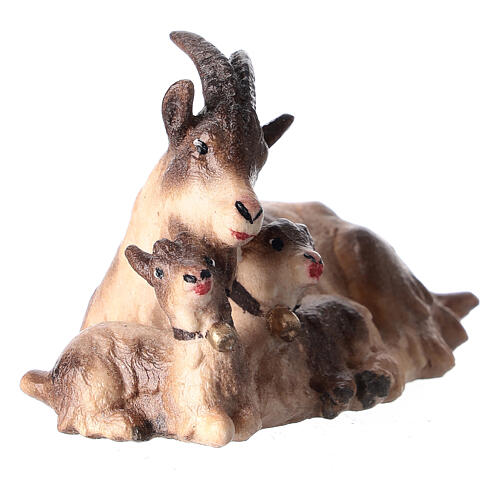 Goat with two kids in painted wood, Kostner Nativity scene 12 cm 2