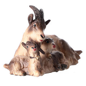 Kostner Nativity Scene 12 cm, brown goat with 2 kids, in painted wood