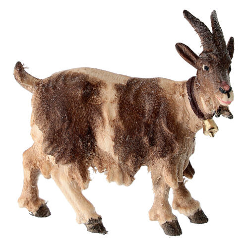 Goat with bell turned right in painted wood, Kostner Nativity scene 12 cm 1