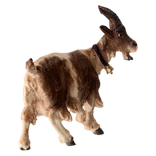 Kostner Nativity Scene 12 cm, horned goat with bell looking to the right, in painted wood 4