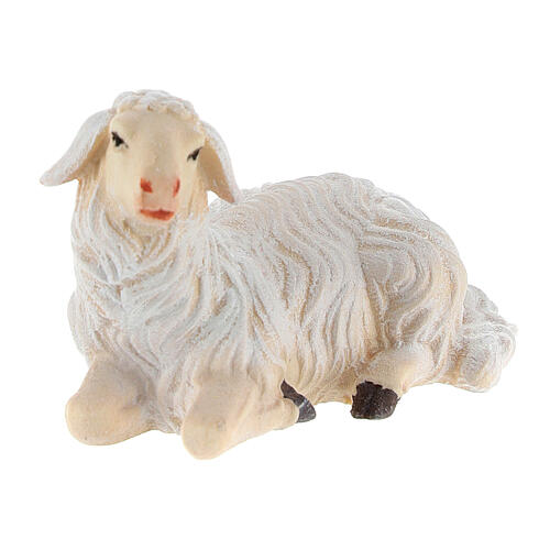 Lying sheep with head turned left in painted wood, Kostner Nativity scene 12 cm 3