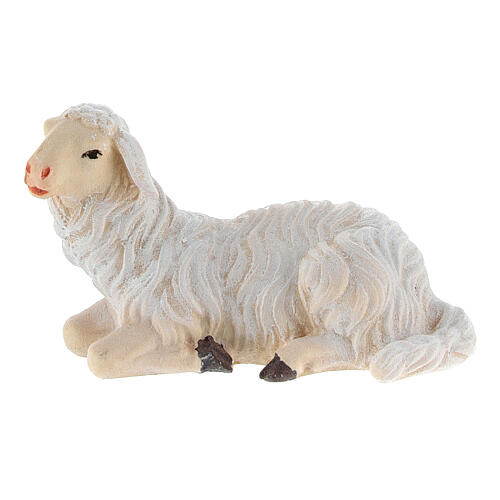 Pecora sdraiata testa a sinistra legno dipinto presepe Kostner 12 cm 1