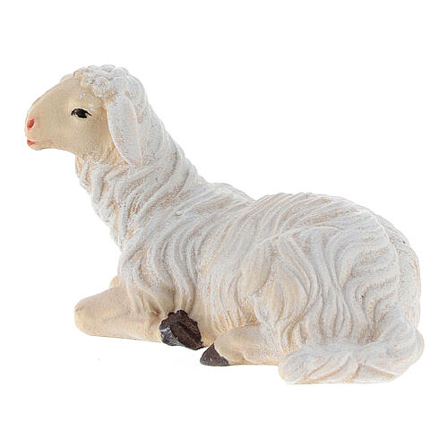 Pecora sdraiata testa a sinistra legno dipinto presepe Kostner 12 cm 2