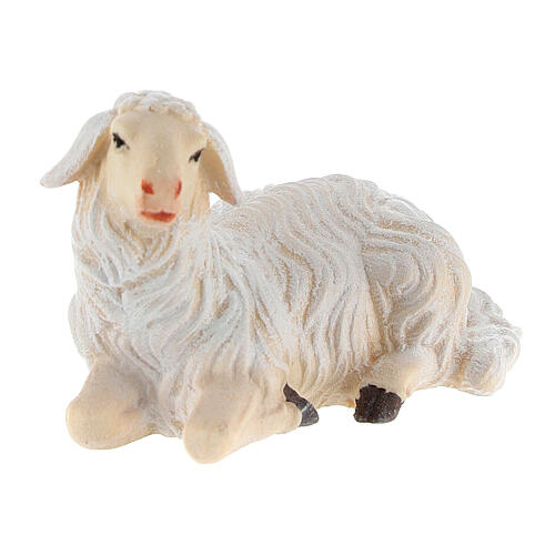 Pecora sdraiata testa a sinistra legno dipinto presepe Kostner 12 cm 3