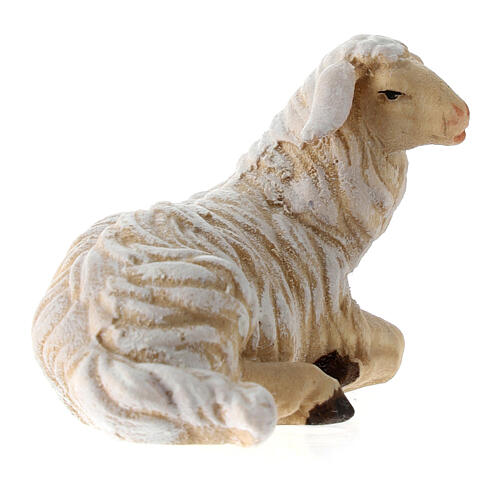 Lying sheep with head turned right in painted wood, Kostner Nativity scene 9.5 cm 3