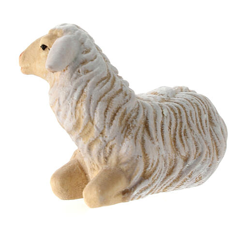Lying sheep with head turned right in painted wood, Kostner Nativity scene 9.5 cm 4