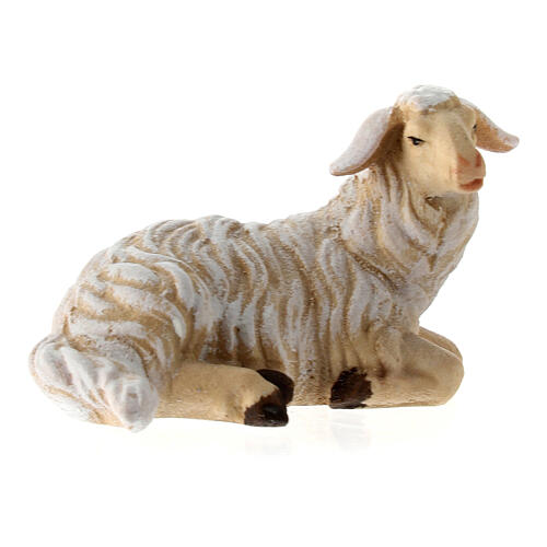 Mouton couché tête à droite bois peint crèche Kostner 9,5 cm 2