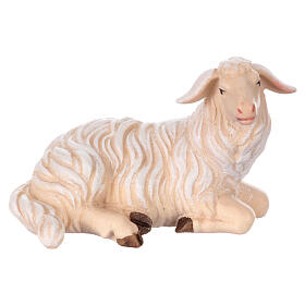 Lying sheep with head turned right in painted wood, Kostner Nativity scene 12 cm
