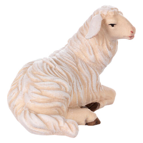 Lying sheep with head turned right in painted wood, Kostner Nativity scene 12 cm 2