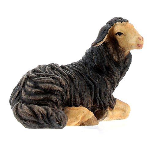 Black sheep lying with head turned right in painted wood, Kostner Nativity scene 9.5 cm 2