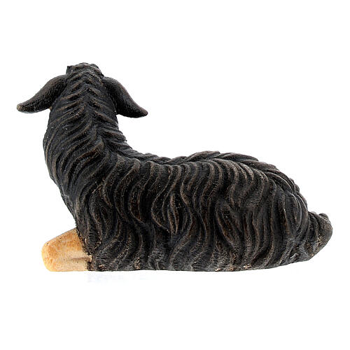 Mouton noir couché tête à droite bois peint crèche Kostner 9,5 cm 3