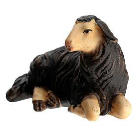 Black sheep lying with head turned right in painted wood, Kostner Nativity scene 12 cm