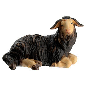 Mouton noir couché tête à droite bois peint crèche Kostner 12 cm