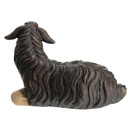 Mouton noir couché tête à droite bois peint crèche Kostner 12 cm 4