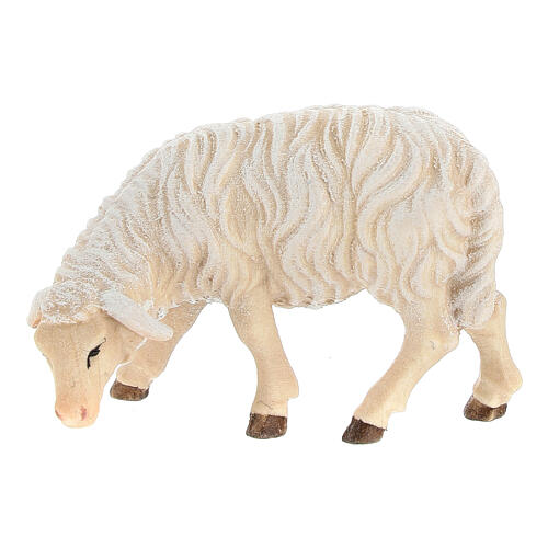 Sheep eating with head turned left in painted wood, Kostner Nativity scene 9.5 cm 1