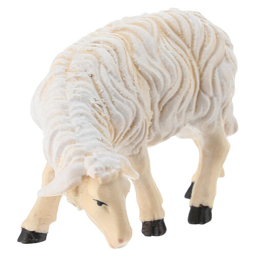 Sheep eating with head turned left in painted wood, Kostner Nativity scene 12 cm 2