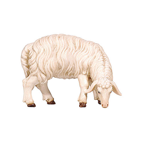 Weisses Schaf beim Weiden bemalten Grödnertal Holz für Krippe Mod. Kostner 9.5cm 1