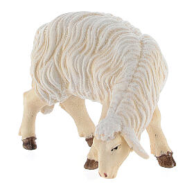 Sheep eating with head turned right in painted wood, Kostner Nativity scene 12 cm