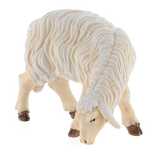 Sheep eating with head turned right in painted wood, Kostner Nativity scene 12 cm 2