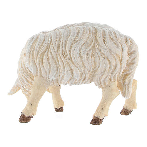 Sheep eating with head turned right in painted wood, Kostner Nativity scene 12 cm 4