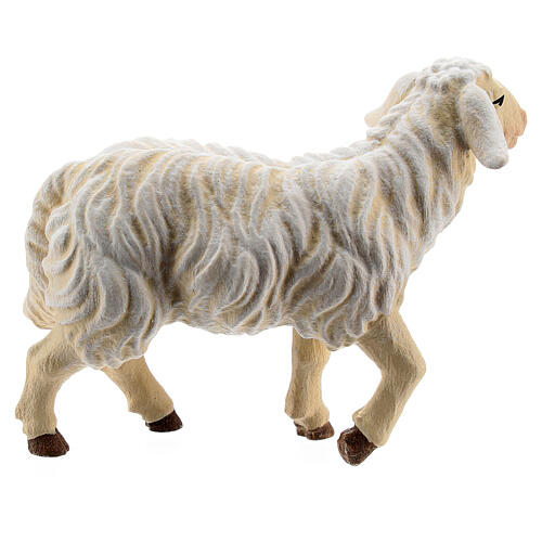 Sheep with lifted head in painted wood, Kostner Nativity scene 12 cm 2