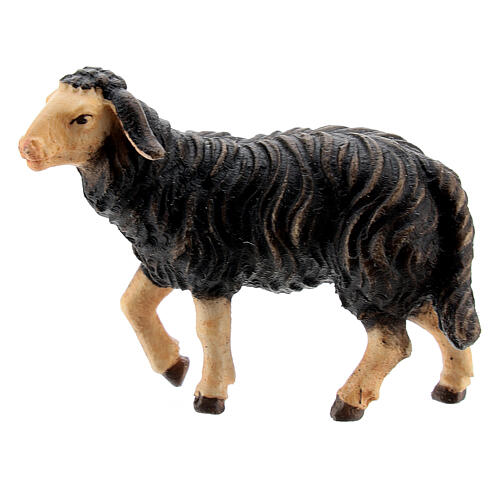 Black sheep with lifted head in painted wood, Kostner Nativity scene 9.5 cm 1