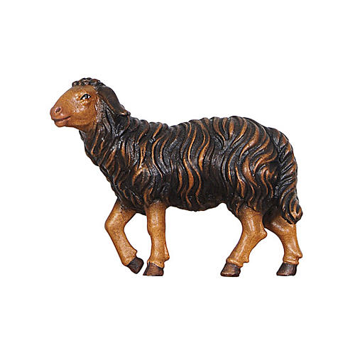 Black sheep with lifted head in painted wood, Kostner Nativity scene 12 cm 1