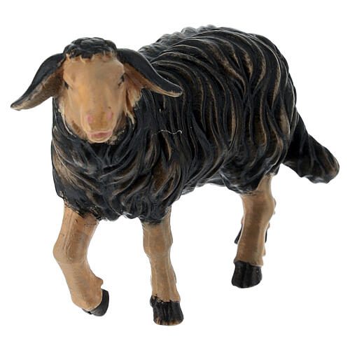 Black sheep with lifted head in painted wood, Kostner Nativity scene 12 cm 2