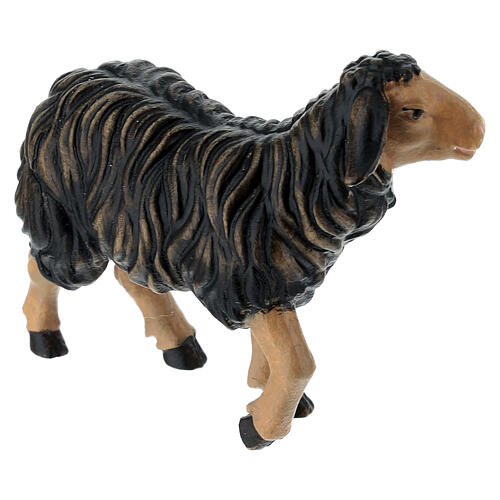 Black sheep with lifted head in painted wood, Kostner Nativity scene 12 cm 3