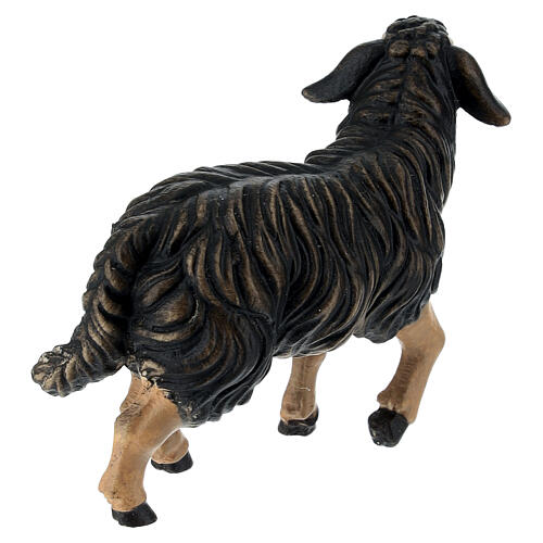 Black sheep with lifted head in painted wood, Kostner Nativity scene 12 cm 4