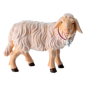 Mouton avec clochette bois peint Kostner crèche 9,5 cm