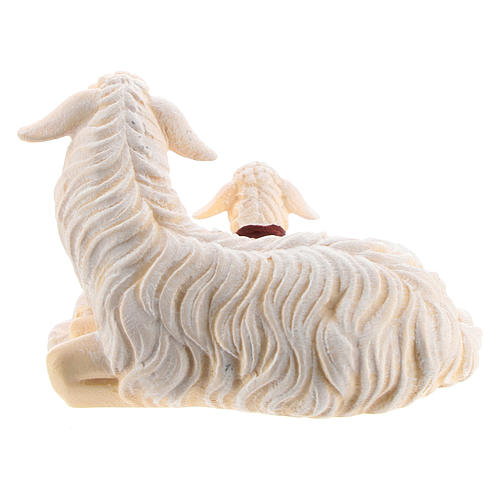 Lying sheep in with lamb in painted wood Kostner Nativity Scene 12 cm 2