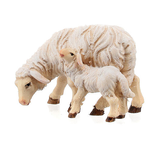 Pecora mangia con agnello legno dipinto Kostner presepe 9,5 cm 3