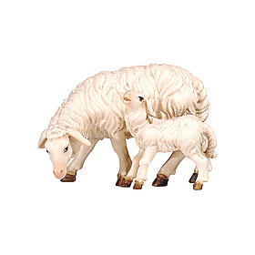 Schaf beim Weiden mit Lamm bemalten Gröderntalholz Krippe Kostner 12cm